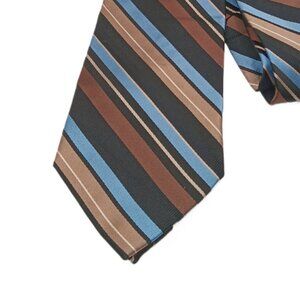 Michael Kors Silk Repp Tie Men’s 61” Blue Brown Stripe Retro Preppy Wide New